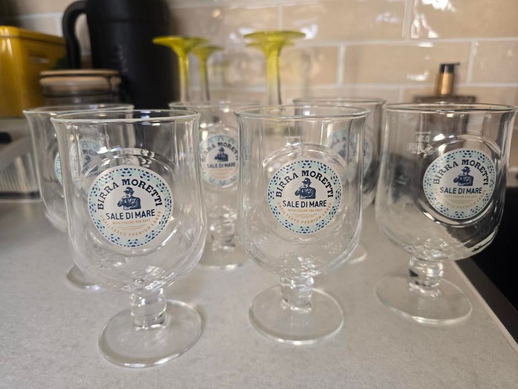 6 birra moretti glazen, Verzamelen, Ophalen of Verzenden, Nieuw, Glas of Glazen, Overige merken