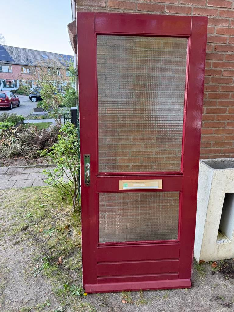 Oude gebruikte voordeur met glas, Doe-het-zelf en Verbouw, Deuren en Horren, Ophalen, Gebruikt, 80 tot 100 cm, Buitendeur