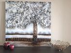 Modern groot kunstschilderij, De Boom, brons zilvertinten, Ophalen