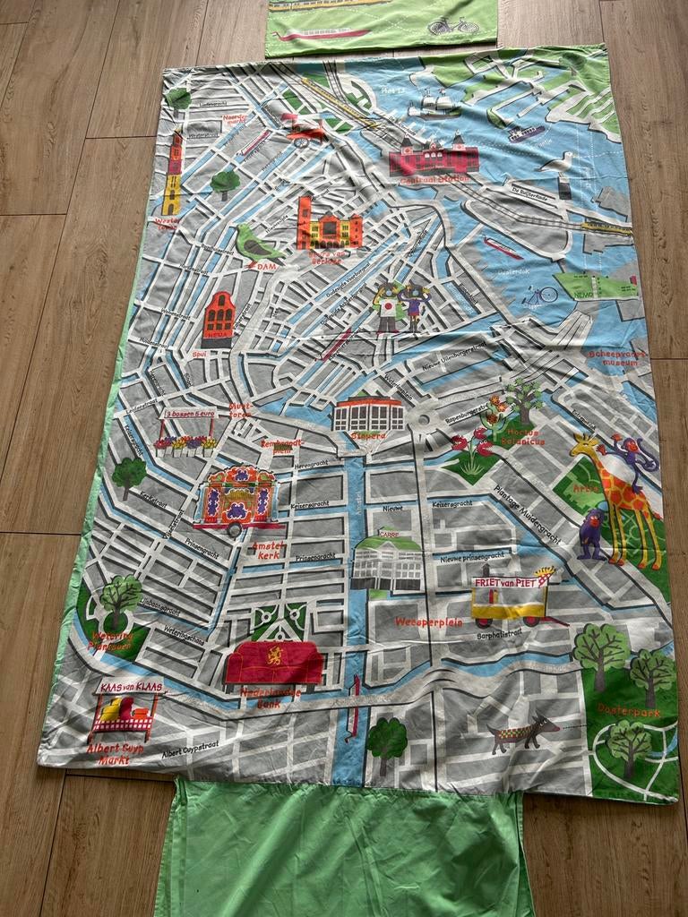 Leuk dekbedovertrek Amsterdam, lichtblauw/groen, 1-persoons, Kinderen en Baby's, Kinderkamer | Inrichting en Decoratie, Ophalen