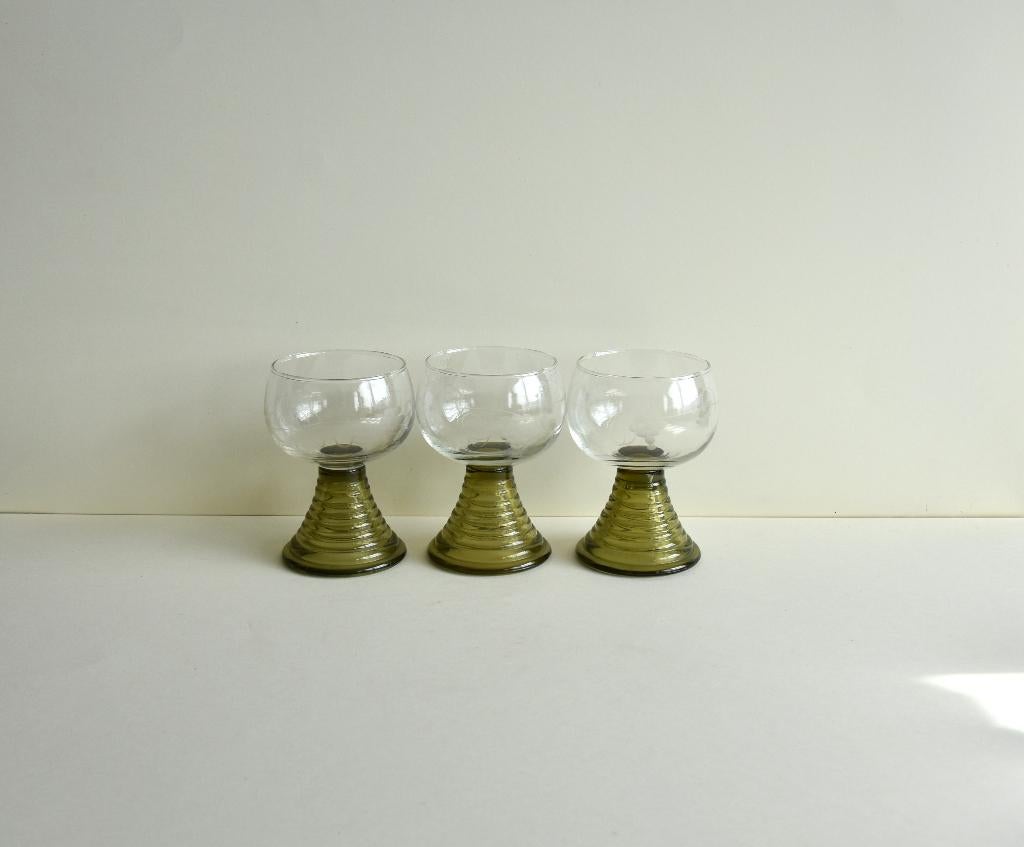Vintage Wijnglazen Roemer- Moezel glazen 3x, Ophalen of Verzenden