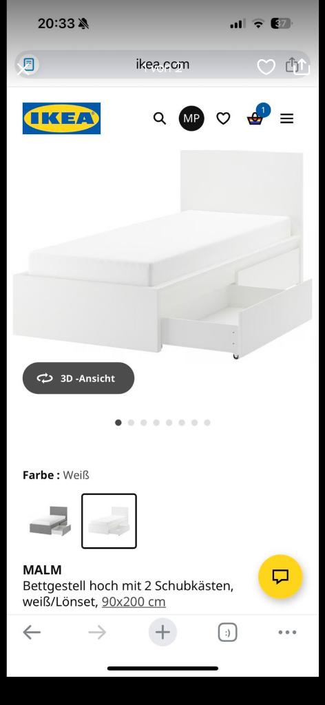 Ikea Malm bed 90x200, Huis en Inrichting, Slaapkamer | Bedden, Overige materialen, Gebruikt, 90 cm, Eenpersoons