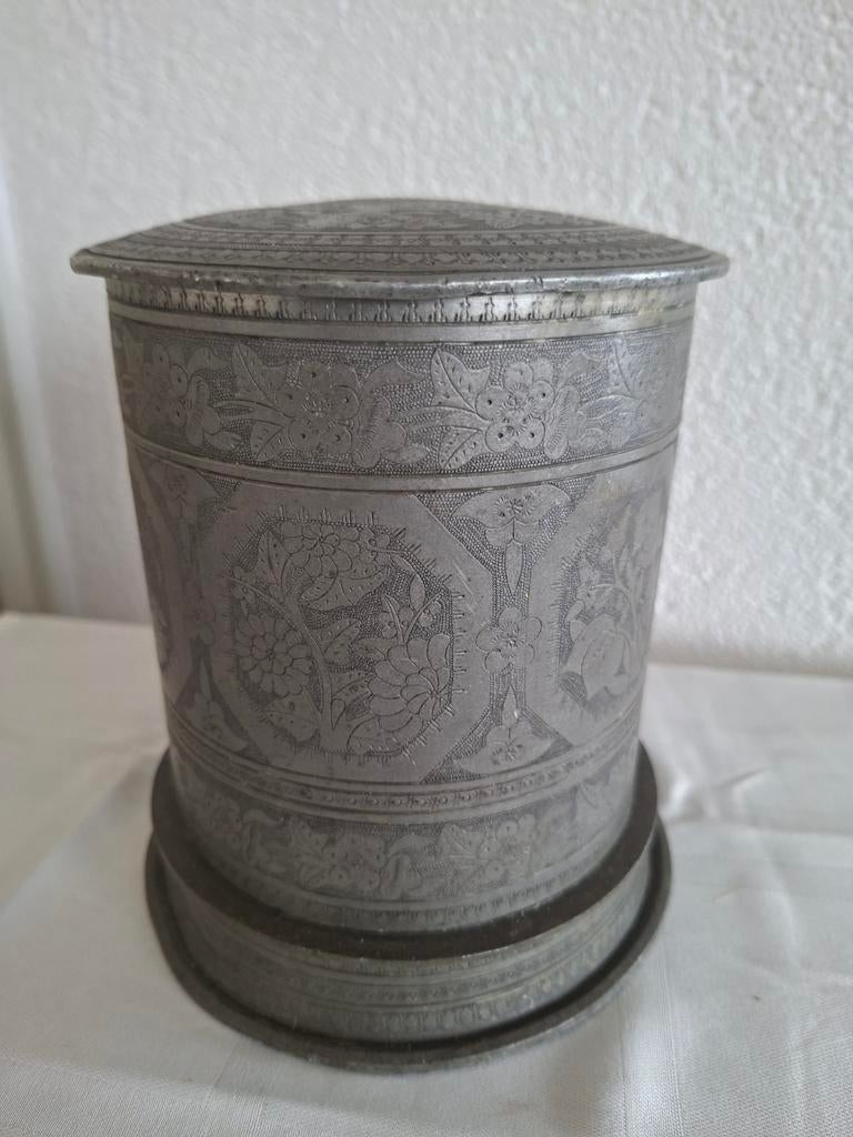 Grote antieke theebus Banka tin., Huis en Inrichting, Woonaccessoires | Paraplubakken, Gebruikt, Metaal, Ophalen of Verzenden
