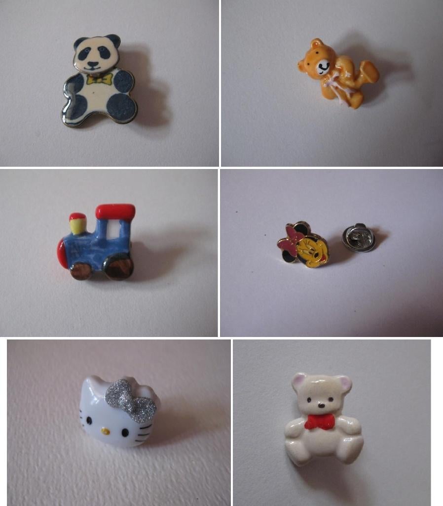Diverse kinder broches / panda beer Minnie Mouse Hello Kitty, Ophalen, Zo goed als nieuw, Wit, Broche