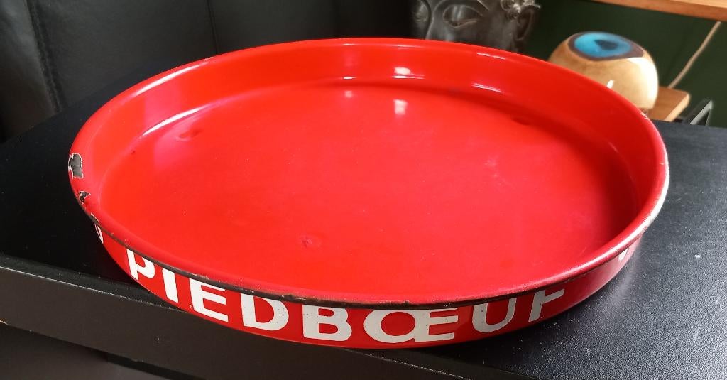 Antieke Piedboeuf emaille dienblad, Verzenden, Gebruikt, Gebruiksvoorwerp