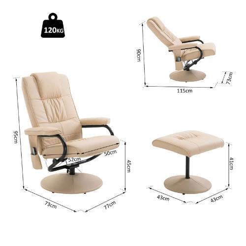 HOMCOM massage relaxstoel met voetenbank, Wendenstraße 309, 20537 Hamburg, Duitsland, HOMCOM / MH Handel GmbH, Minder dan 75 cm