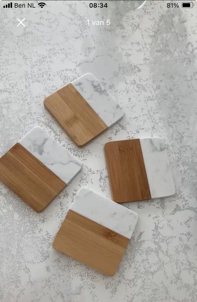 Onderzetters hout met marmer, Ophalen of Verzenden, Zo goed als nieuw, Glas of Kopje
