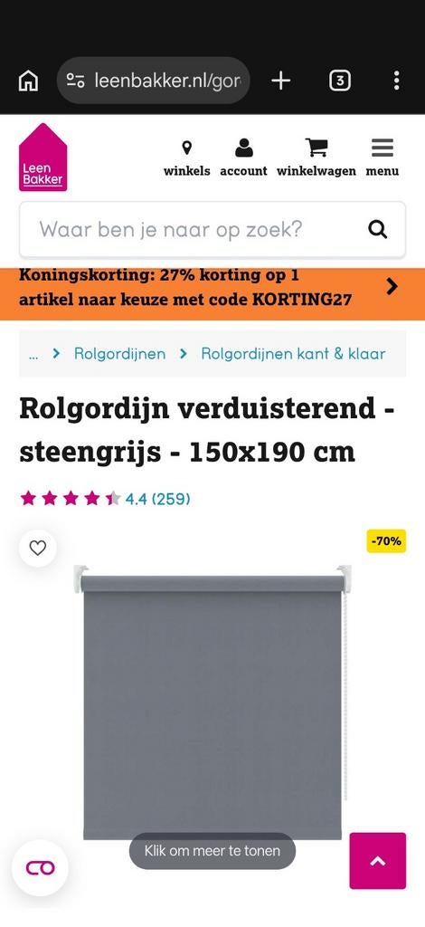Rolgordijn steengrijs 150x190. *Nieuw*, Ophalen, Overige materialen, Nieuw, 200 cm of meer