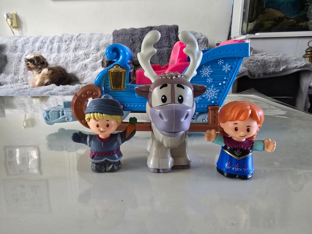 Little People Anna en Christoff & Sven Frozen slee, Ophalen, Zo goed als nieuw, Speelset, Met licht