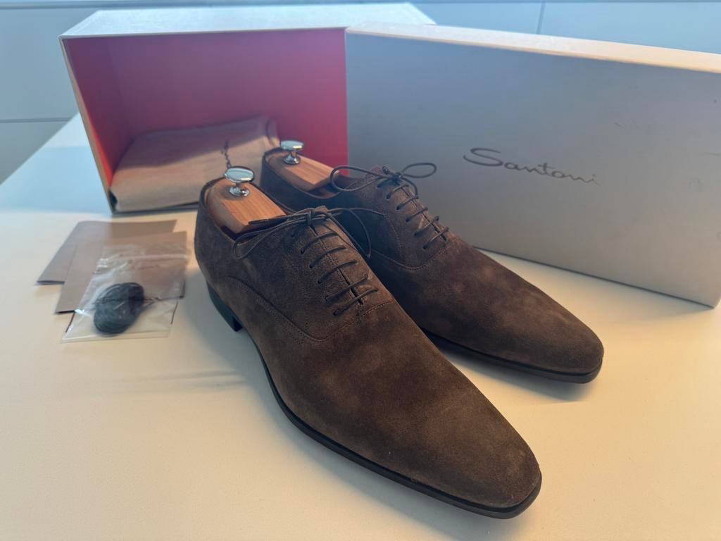 Santoni suede maat 43 / 44 (US 10), Kleding | Heren, Schoenen, Ophalen of Verzenden, Nieuw, Bruin, Veterschoenen
