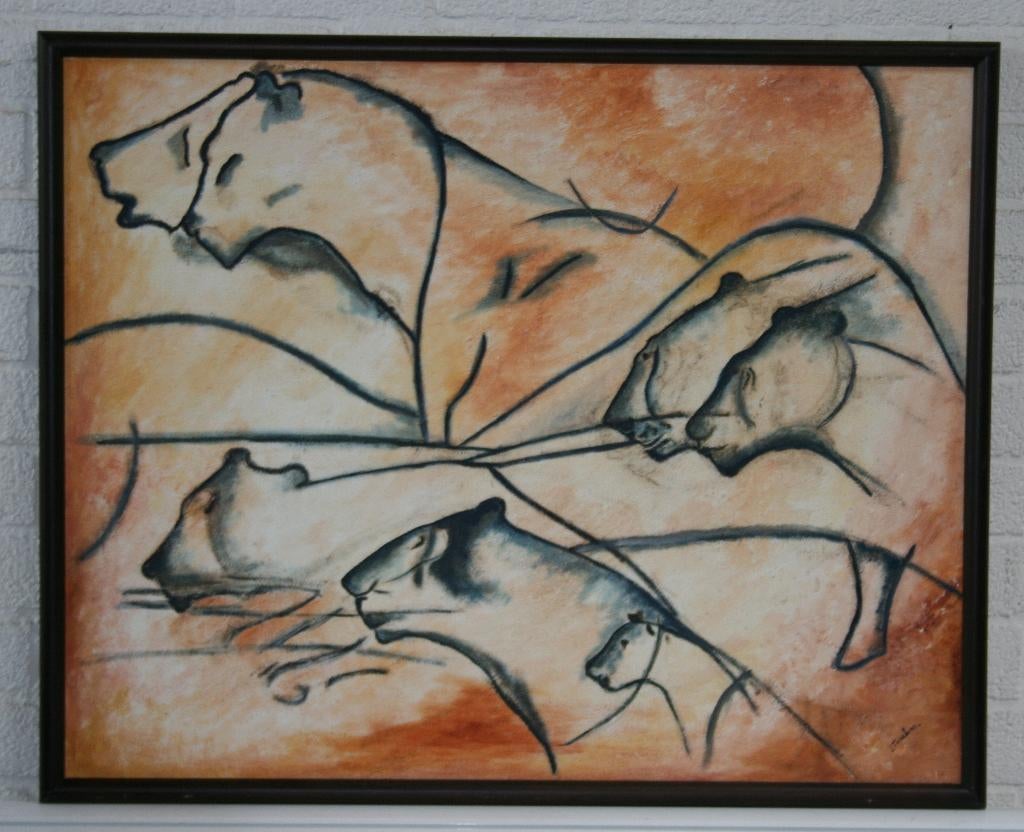 Schilderij L Touken - Chauvet-leeuwen (prehistorie), Ophalen