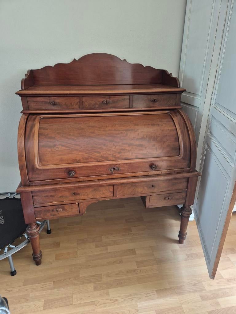 Antiek rolluikbureau - Klassiek houten secretaire, Antiek en Kunst, Ophalen of Verzenden