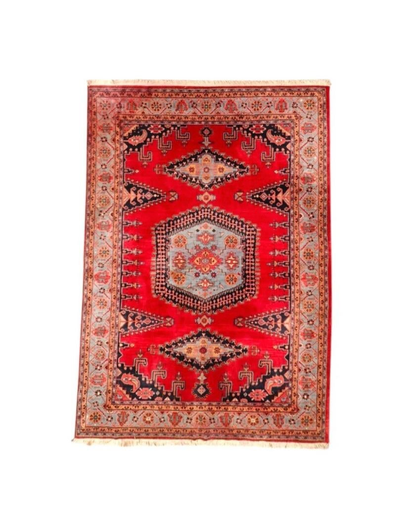 Vintage oosters wol Kadjar vloerkleed Wiss rood 197x300cm, Crème, Gebruikt, Perzisch, Vintage, Oosters, 150 tot 200 cm