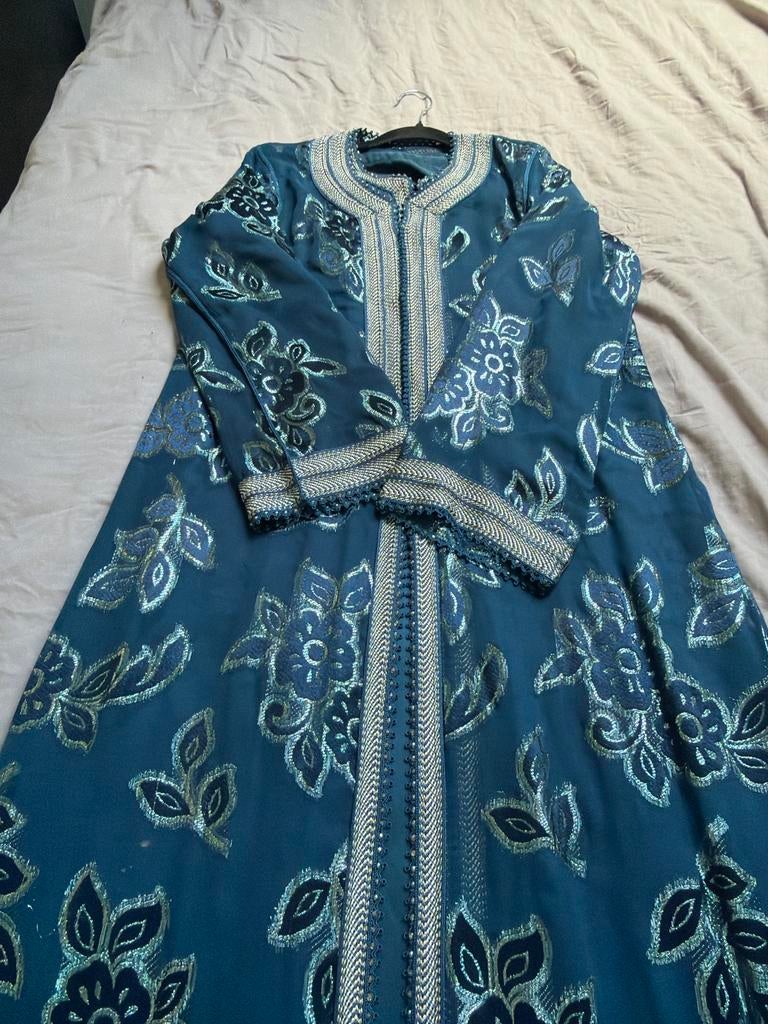 Marokkaanse kaftan inclusief bijpassende kinderkaftan, Kleding | Dames, Maat 38/40 (M), Overige typen, Blauw, Ophalen of Verzenden