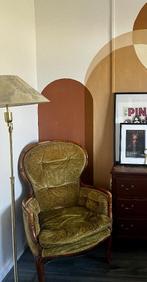 Vintage fauteuil te koop — olijfgroen velours | Utrecht, Ophalen, Gebruikt, 75 tot 100 cm, 75 tot 100 cm