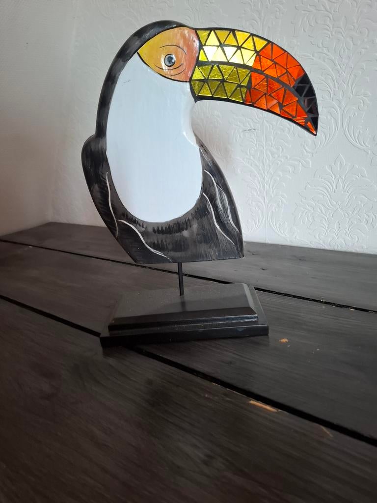 Houten Toekan met mozaïek snavel, Antiek en Kunst, Ophalen of Verzenden