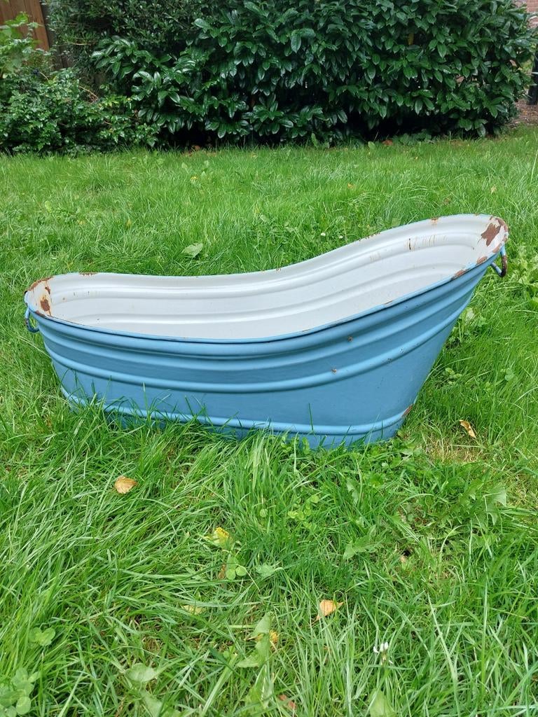 Blauw Emaille Brocante kinder badje badkuip, Ophalen
