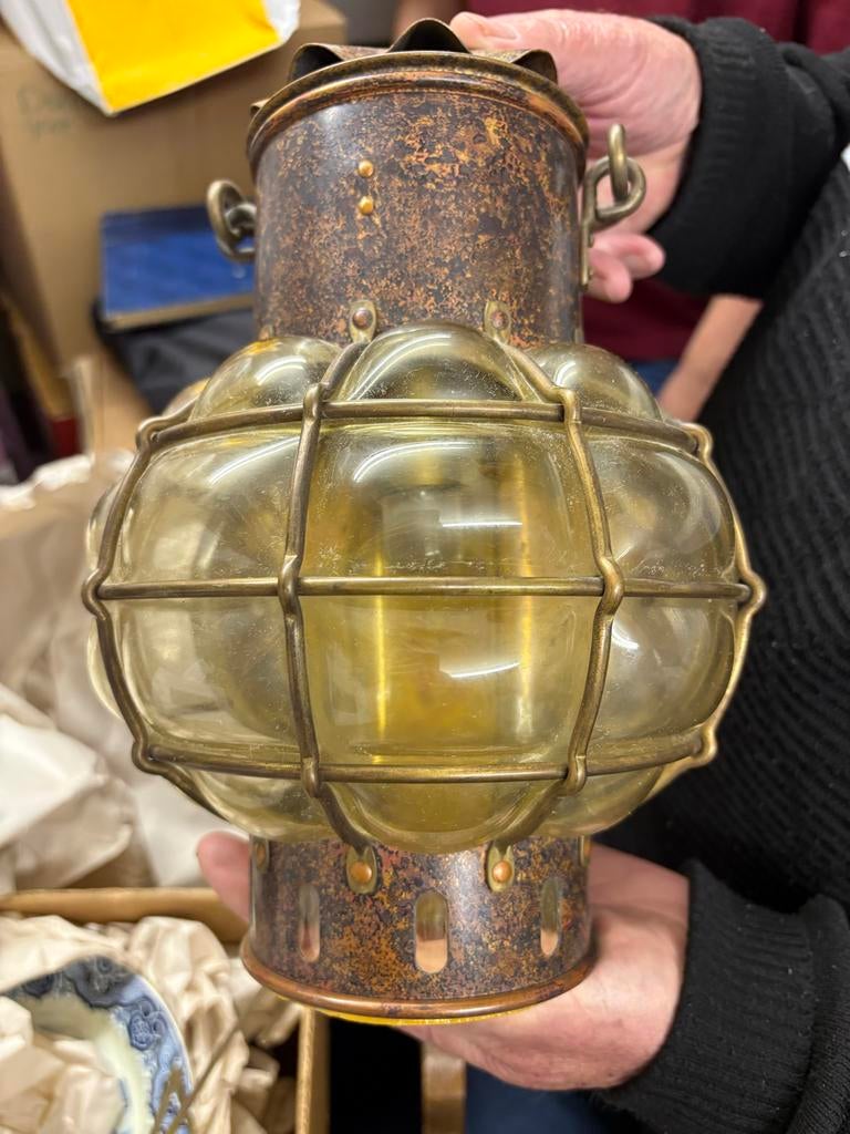 Antieke scheepslamp / bootlamp - messing en koper, Ophalen of Verzenden