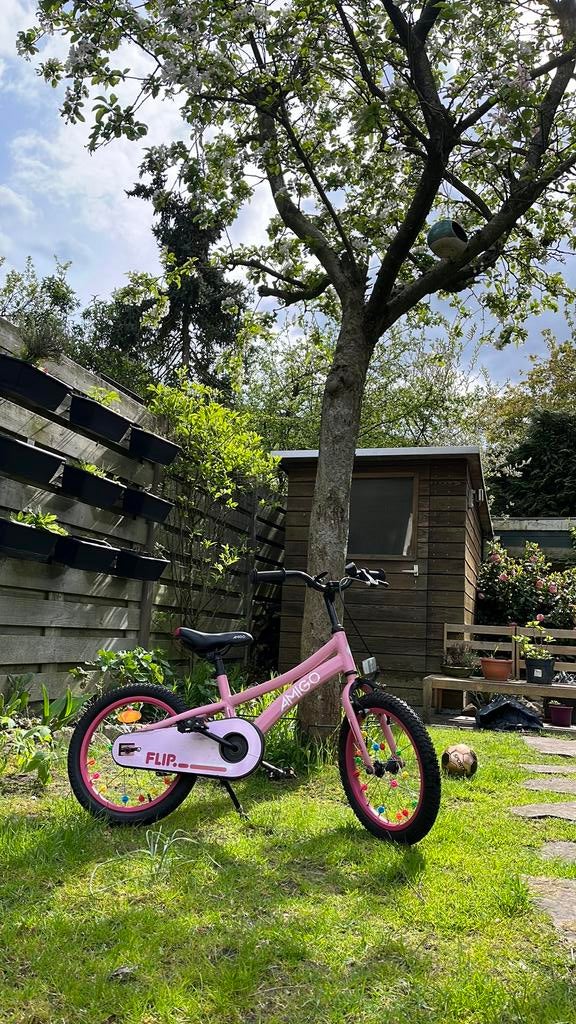 Kinderfiets AMIGO, 16 inch, terugtraprem, kleur: roze, Fietsen en Brommers, Fietsen | Kinderfietsjes, Ophalen, Gebruikt, 16 tot 20 inch