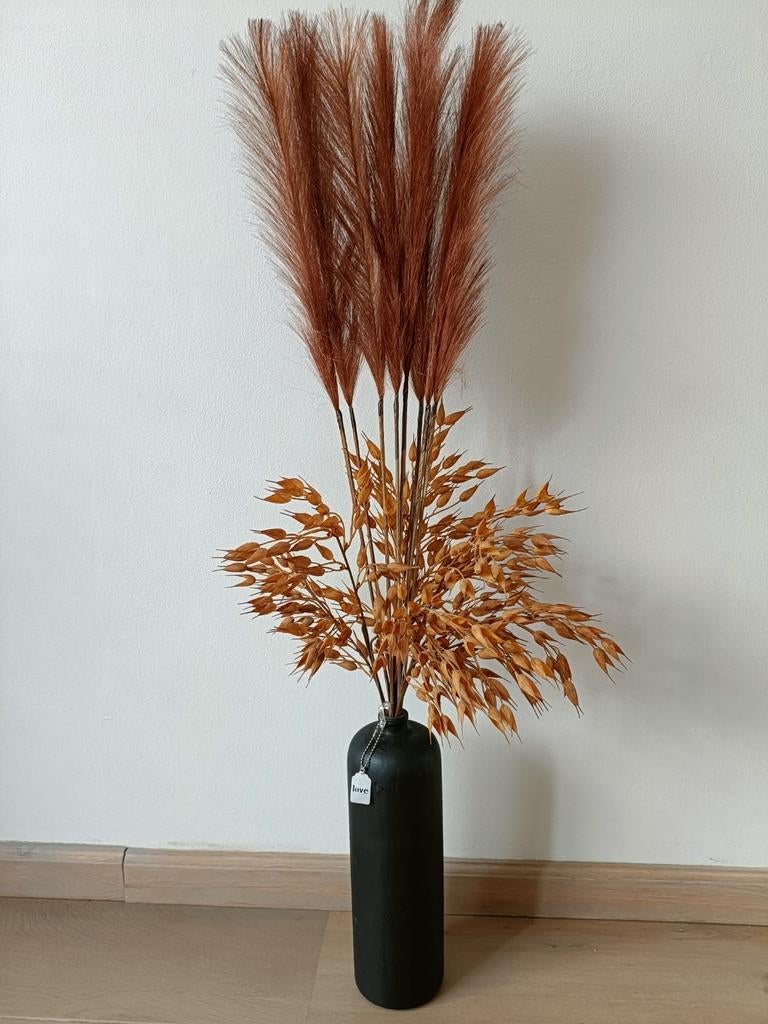 Decoratieve vaas met pluimen en nep droogbloemen, Huis en Inrichting, Woonaccessoires | Vazen, Ophalen, Overige materialen, Zwart
