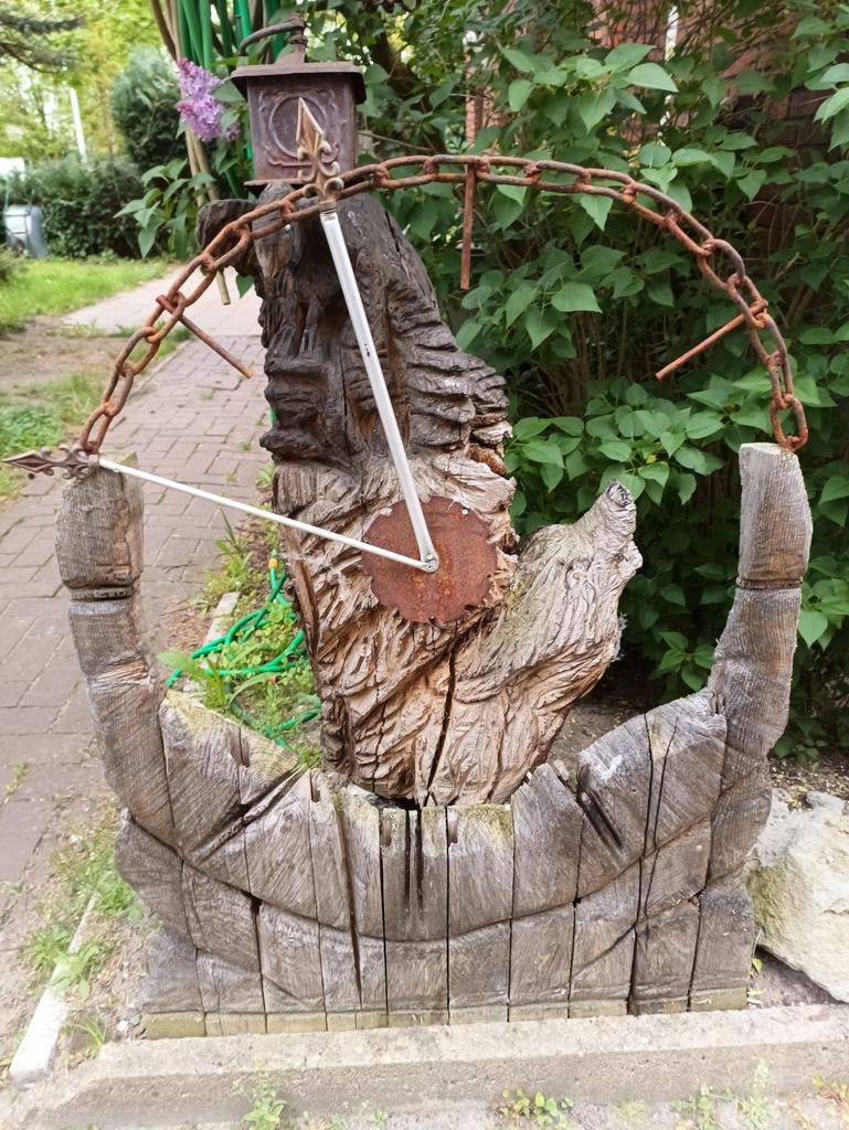 Unieke houten sculptuur met wolf, uil en adelaar, Ophalen of Verzenden