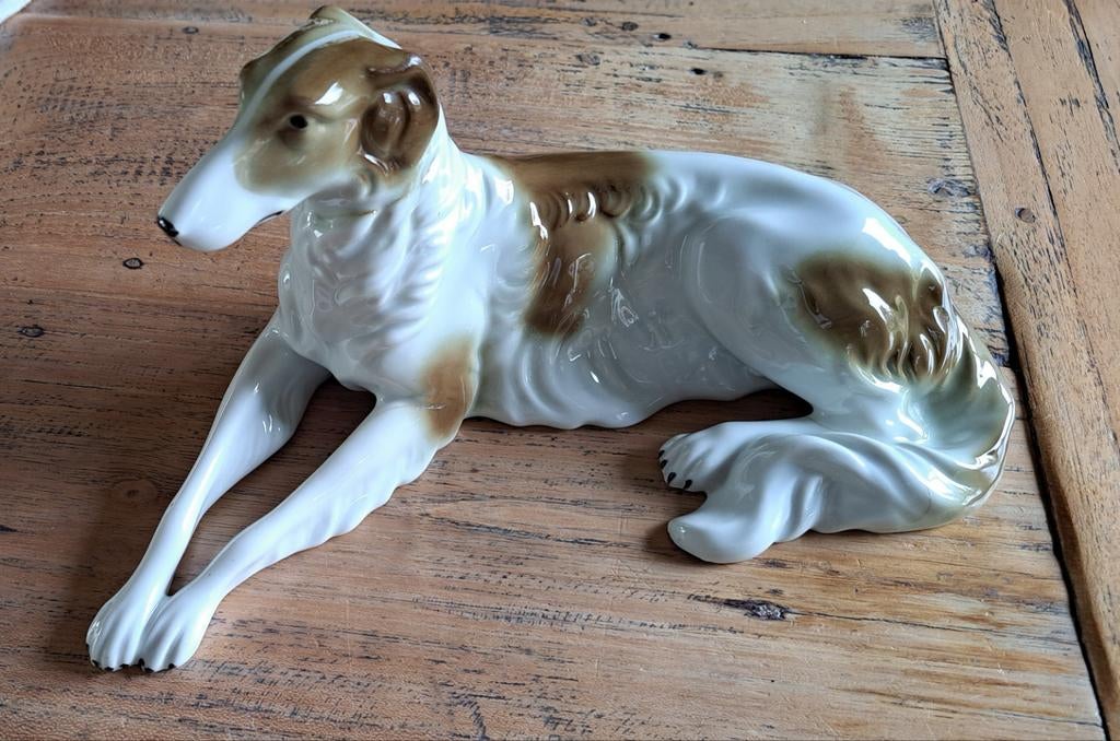Prachtig porseleinen beeld van een Borzoi hond, Ophalen of Verzenden, Zo goed als nieuw, Dier