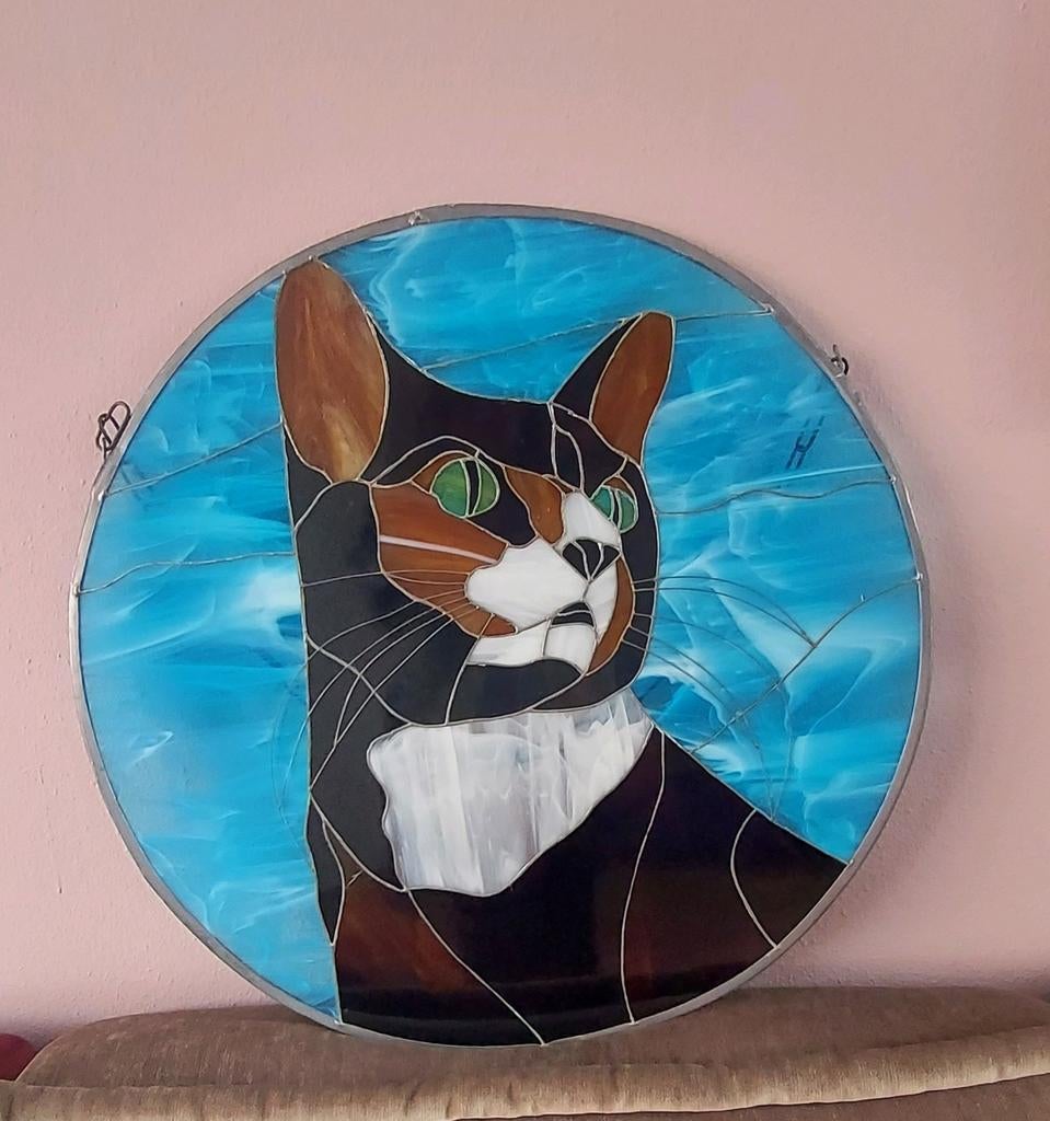 Glas in lood raamhanger poes groot, Ophalen