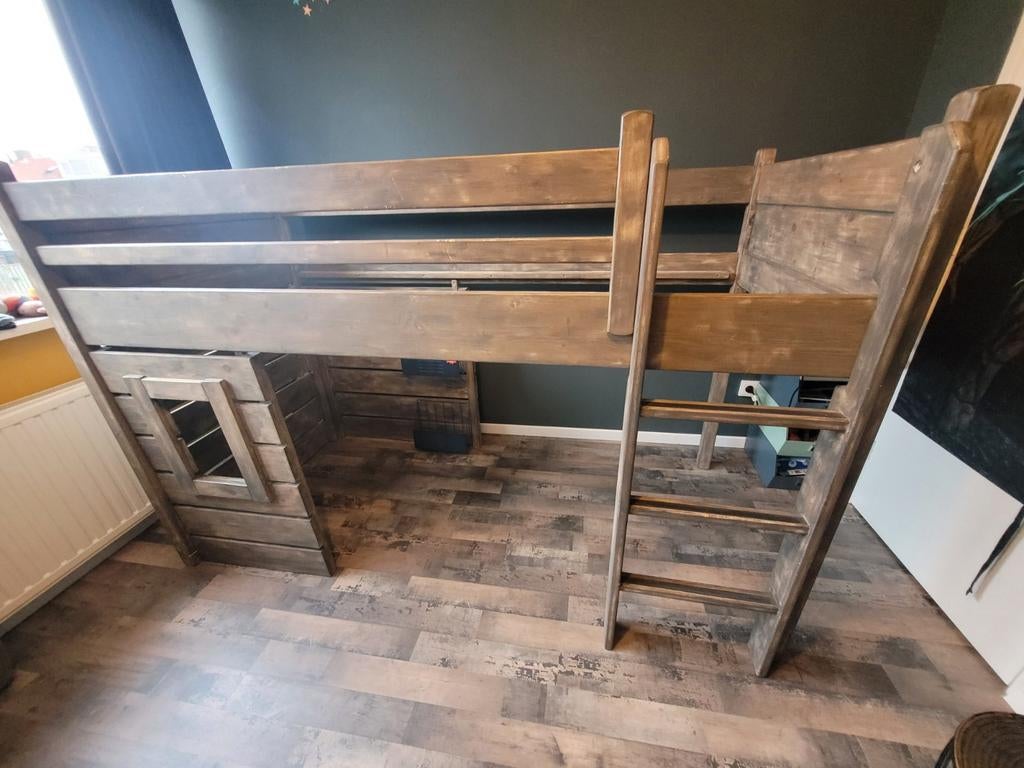 Houten hoogslaper 120x98x147 cm inclusief lattenbodem, Ophalen, Gebruikt, Eenpersoons, 90 cm