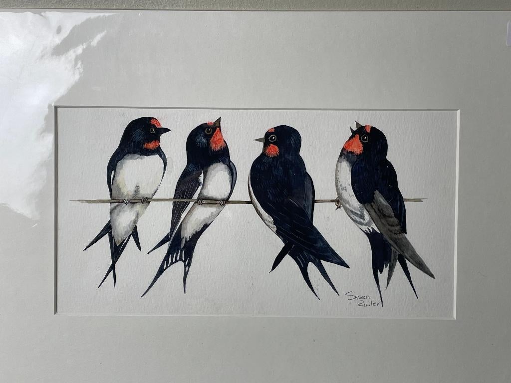 Zwaluwen op rij - zeefdruk van Susan Ruiter, Ophalen of Verzenden