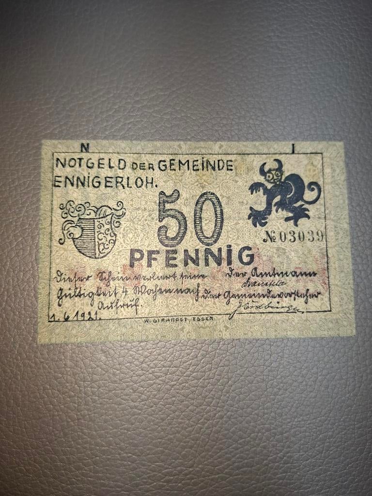 Duits Notgeld Ennigerloh Noodgeld, Postzegels en Munten, Bankbiljetten | Europa | Niet-Eurobiljetten, Ophalen of Verzenden, Duitsland