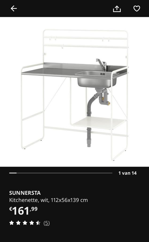 Ikea Sunnersta Kitchenette, Huis en Inrichting, Keuken | Complete keukens, Ophalen, Gebruikt, Wit, Enkelwandige keuken