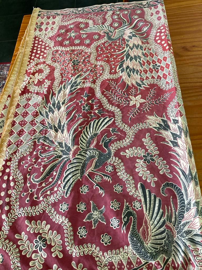 Vintage Indonesische Batik Stof met Pauwenpatroon, Ophalen of Verzenden