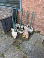 Wit sierhekwerk met groene palen, Tuin en Terras, Tuinhekken en Hekwerk, Ophalen, Gebruikt, IJzer, Sierhekwerk