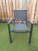 4 Donkergrijze tuinstoelen met textileen zitting, Tuin en Terras, Ophalen, Gebruikt, Metaal