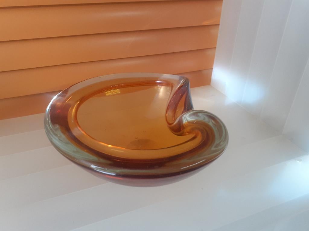 asbak bruin glas jaren 70 design 20 cm retro, Verzamelen, Gebruikt, ?, Asbak, ?