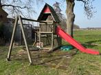 Groot hardhouten speelhuis met schommel en glijbaan stevig, Ophalen, Gebruikt, Hout