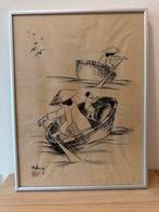Vietnamese Prent: Vissers op het water, Antiek en Kunst, Ophalen of Verzenden