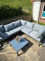 Bezorgen kan: Lounge-set aluminium met kussenbox + afdekhoes, 5 zitplaatsen, Gebruikt, Aluminium, Ophalen of Verzenden