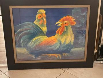 Haan en Hen - Kleurrijk Schilderij uit 1975 beschikbaar voor biedingen