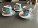 3 Sylvia Kristel Koffiekopjes met Schotels, Gebruikt, Keramiek, Ophalen of Verzenden, Overige stijlen