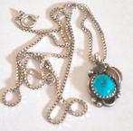 Prachtige zilveren ketting met hanger met turquoise steen., Ophalen of Verzenden
