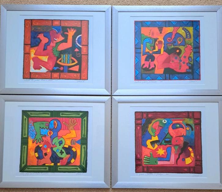 Vier unieke zeefdrukken van Clemens Briels, Antiek en Kunst, Kunst | Litho's en Zeefdrukken, Ophalen of Verzenden