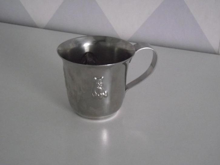 vintage Gero zilmeta beker 7cm RVS geboortebeker dieren 1970, Antiek en Kunst, Antiek | Servies los, Ophalen of Verzenden