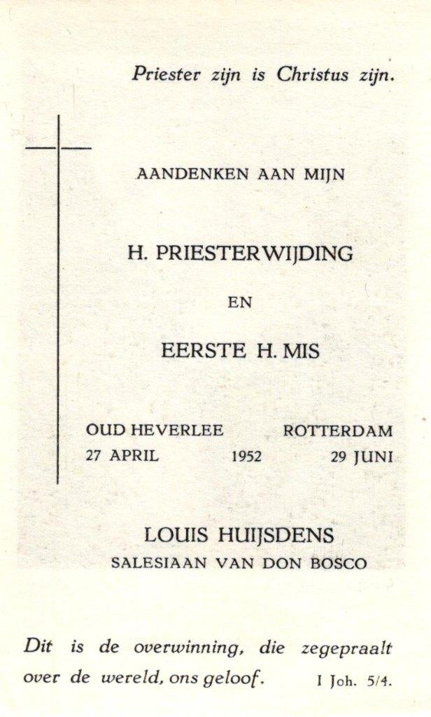 Huijsdens Louis Rotterdam 1952 Salesiaan, Ophalen of Verzenden