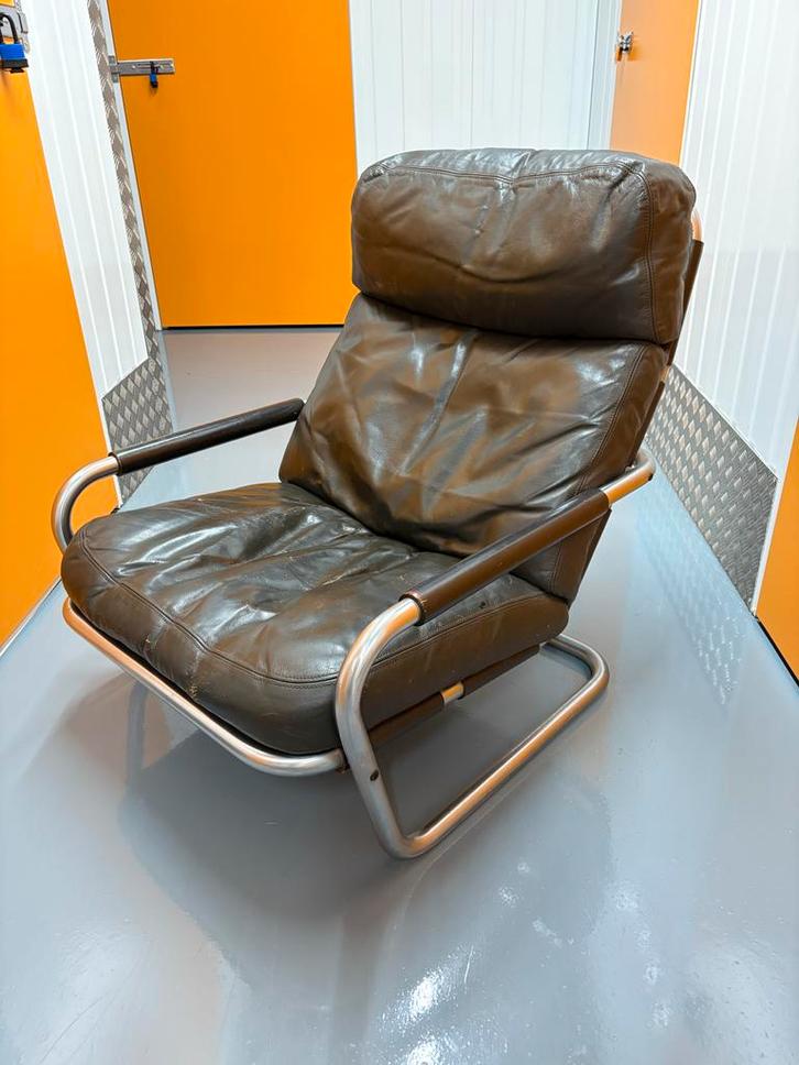 Jan des Bouvrie Meneer Oberman Fauteuil, Huis en Inrichting, Fauteuils, Gebruikt, Leer, Metaal, 75 tot 100 cm, Ophalen