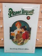 Bierreclame Pilsner Urquell op een facet geslepen glasplaat., Verzamelen, Biermerken, Overige merken, Reclamebord, Plaat of Schild