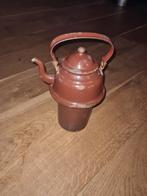 Antieke bruine emaille zakketel., Antiek en Kunst, Ophalen of Verzenden