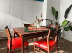 Prachtige vintage eethoek, een plaatje, rode stoelen, Huis en Inrichting, Complete eetkamers, Ophalen of Verzenden, Gebruikt, Vintage