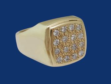 Zware 14 karaat Gouden Herenring Ring 16 Diamanten M18.25 beschikbaar voor biedingen