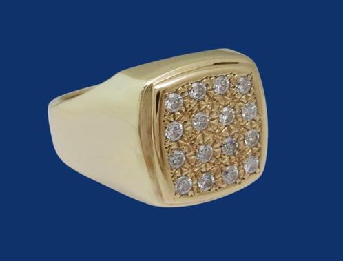 Zware 14 karaat Gouden Herenring Ring 16 Diamanten M18.25, Sieraden, Tassen en Uiterlijk, Ringen, Nieuw, Heer, 18 tot 19, Goud